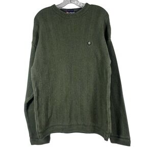 Vtg 90s Sz M Mens Chaps Ralph Lauren Sweater Herringbone Knit Green Chunky Heavy